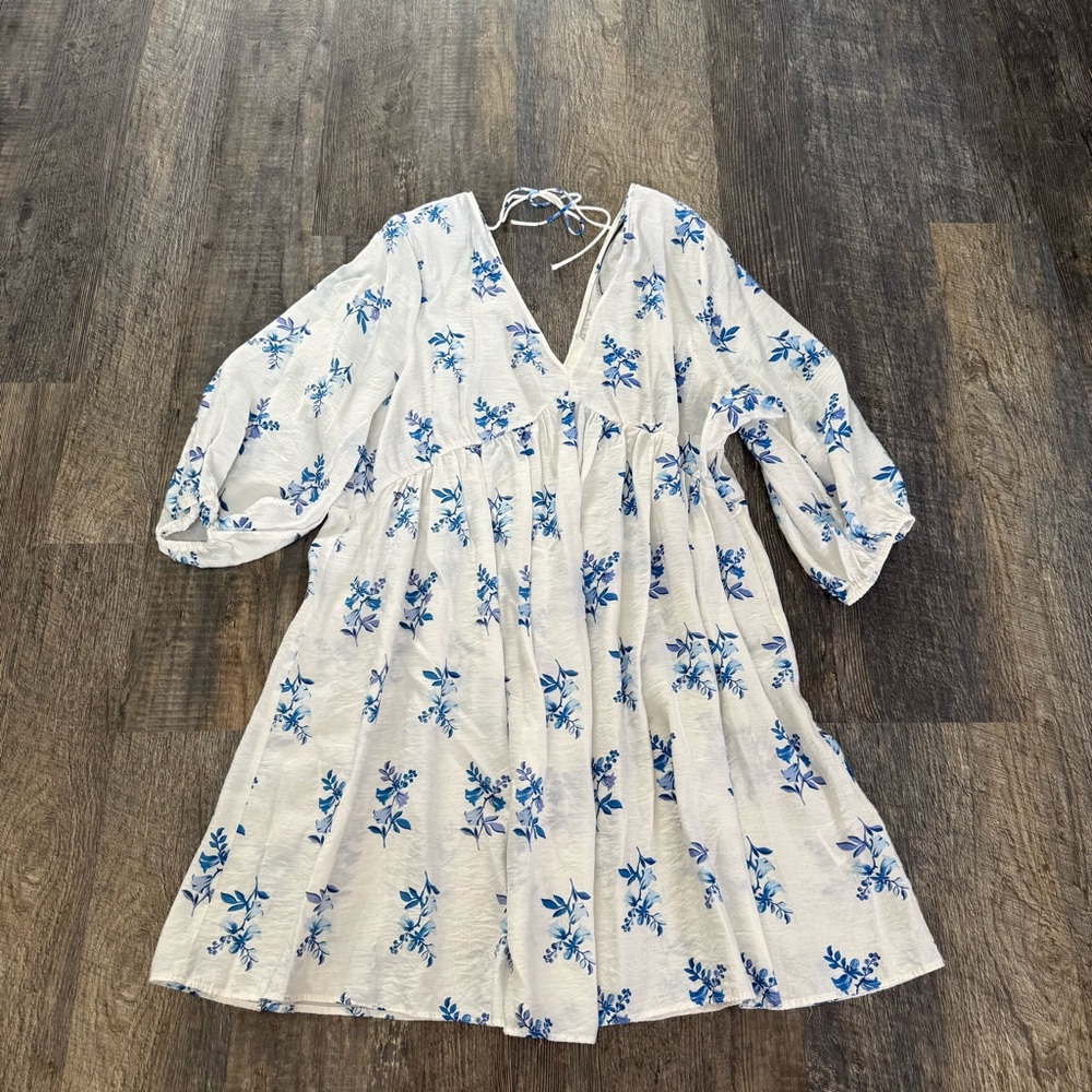 H&M White and Blue Floral Dress